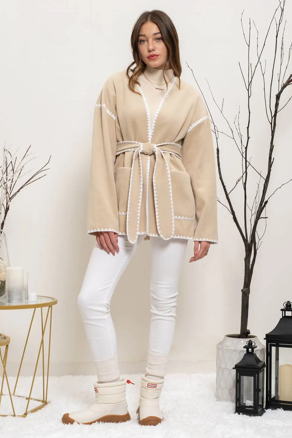 CONTRAST HEM BELTED CARDIGAN sold by Blu Pepper product image thumbnail 5