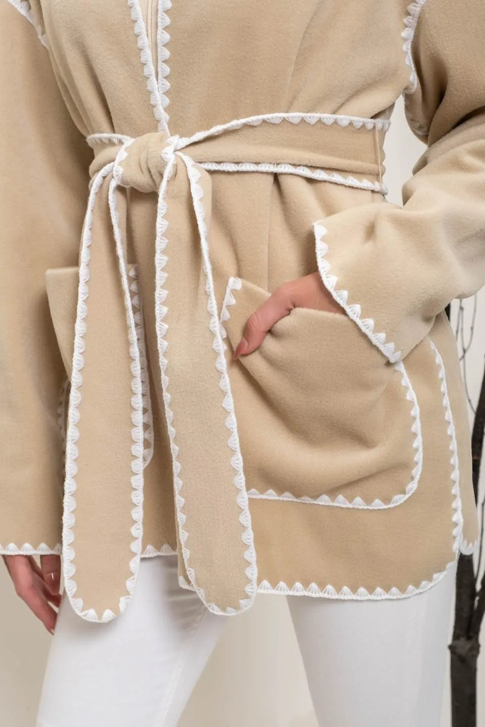 CONTRAST HEM BELTED CARDIGAN sold by Blu Pepper product image thumbnail 4