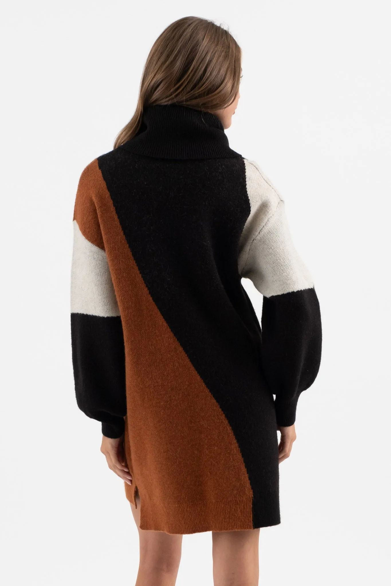 COLORBLOCK TURTLENECK KNIT SWEATER DRESS sold by Blu Pepper product image thumbnail 2