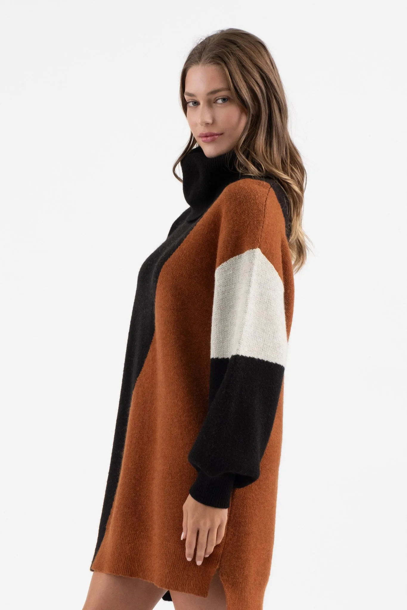 COLORBLOCK TURTLENECK KNIT SWEATER DRESS sold by Blu Pepper product image thumbnail 3