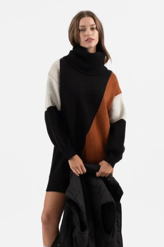 COLORBLOCK TURTLENECK KNIT SWEATER DRESS sold by Blu Pepper