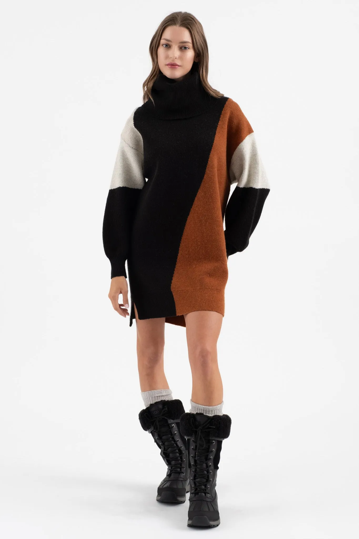 COLORBLOCK TURTLENECK KNIT SWEATER DRESS sold by Blu Pepper product image thumbnail 5