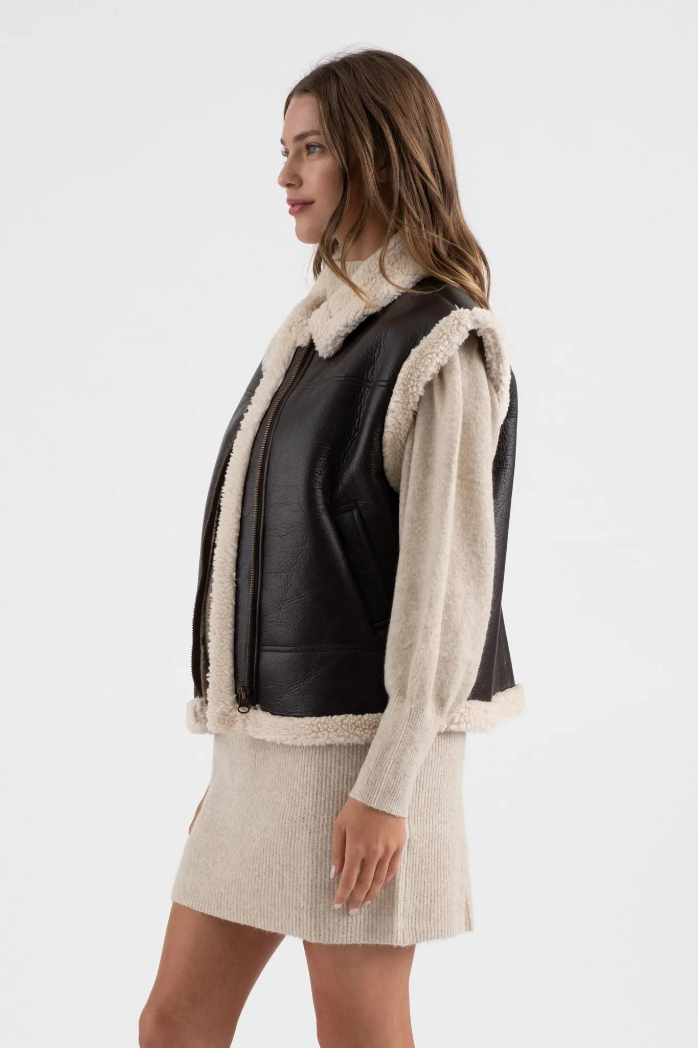 FAUX LEATHER SHEARLING VEST sold by Blu Pepper product image thumbnail 3