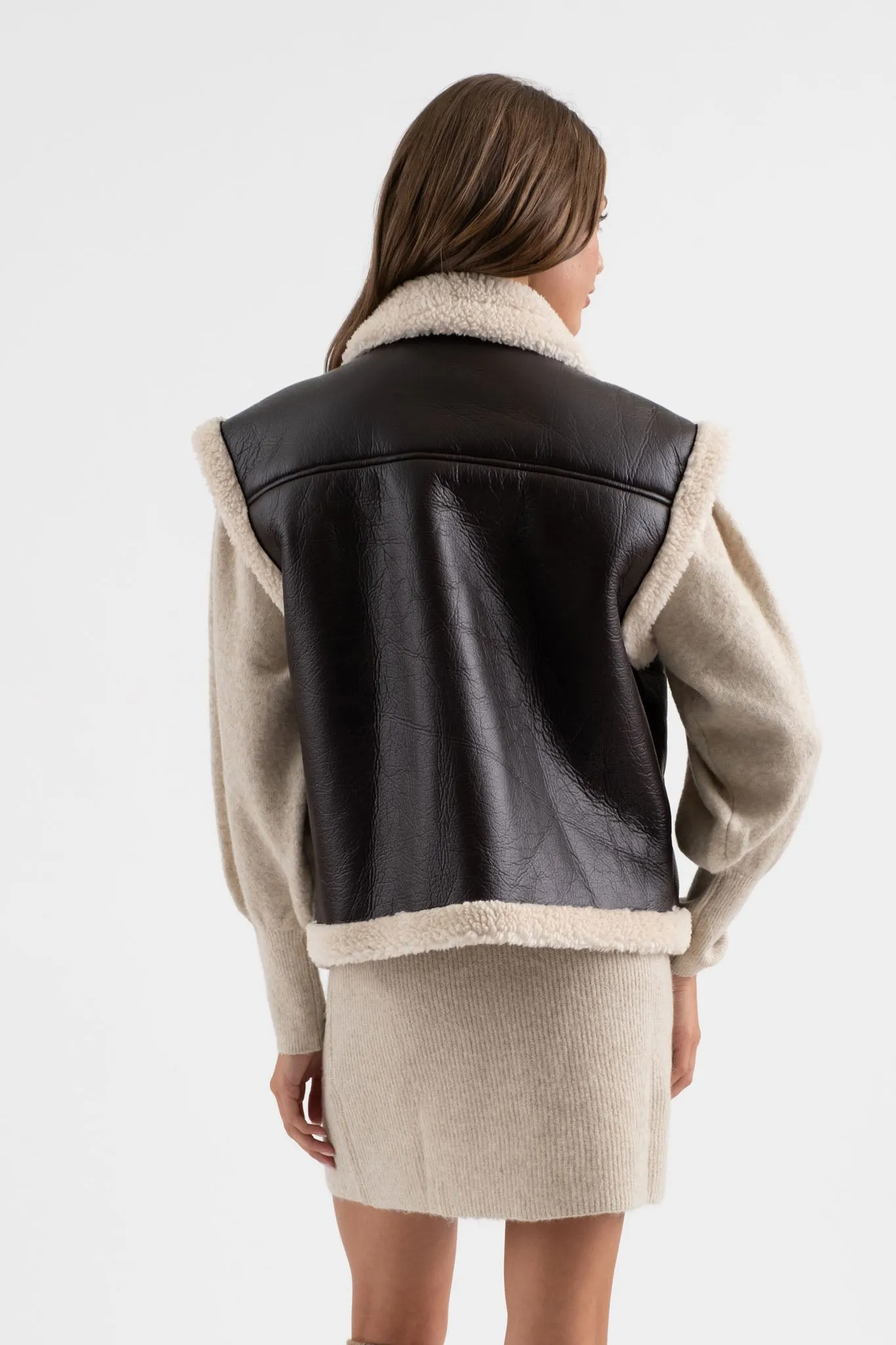 FAUX LEATHER SHEARLING VEST sold by Blu Pepper product image thumbnail 2