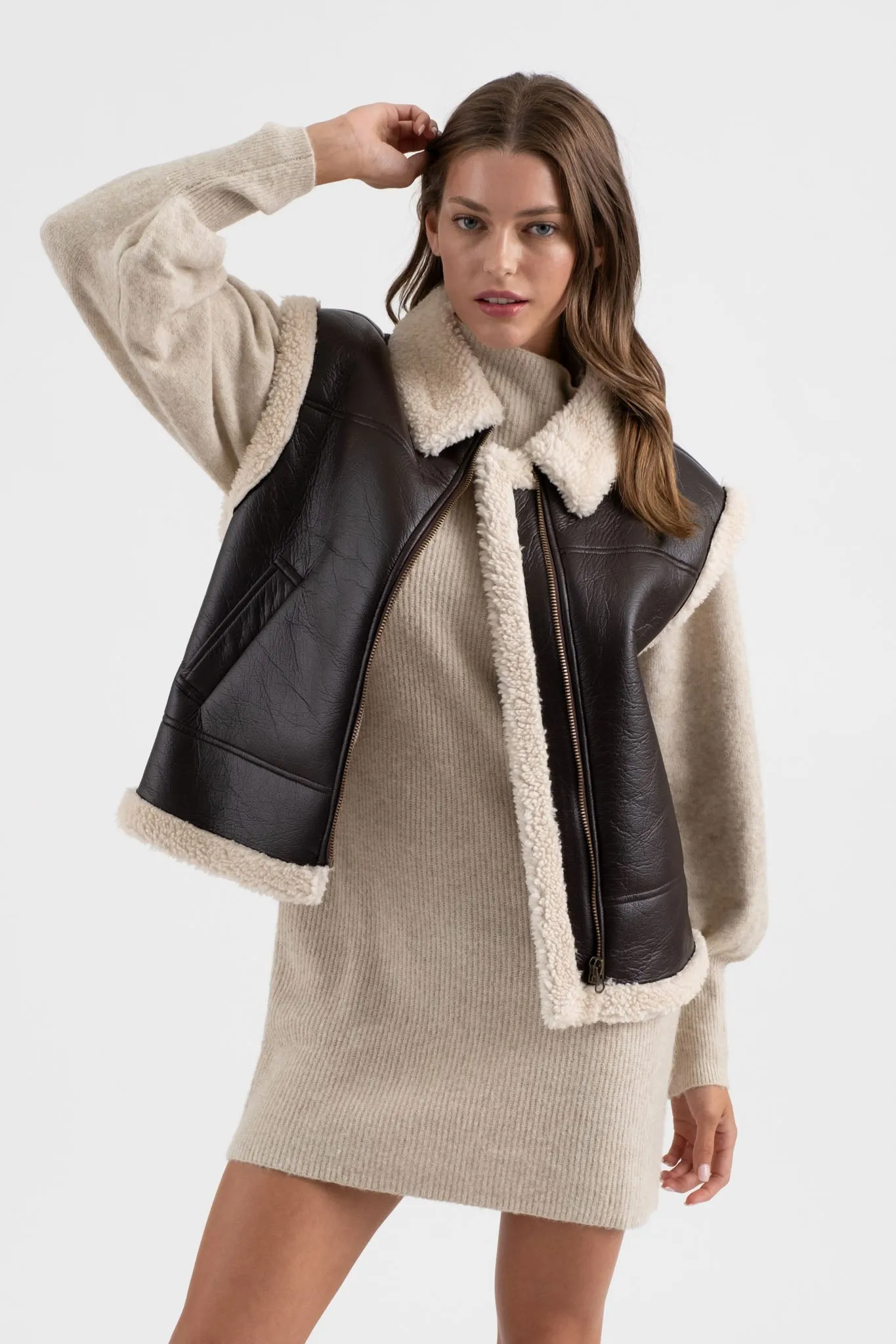 FAUX LEATHER SHEARLING VEST sold by Blu Pepper product image thumbnail 4