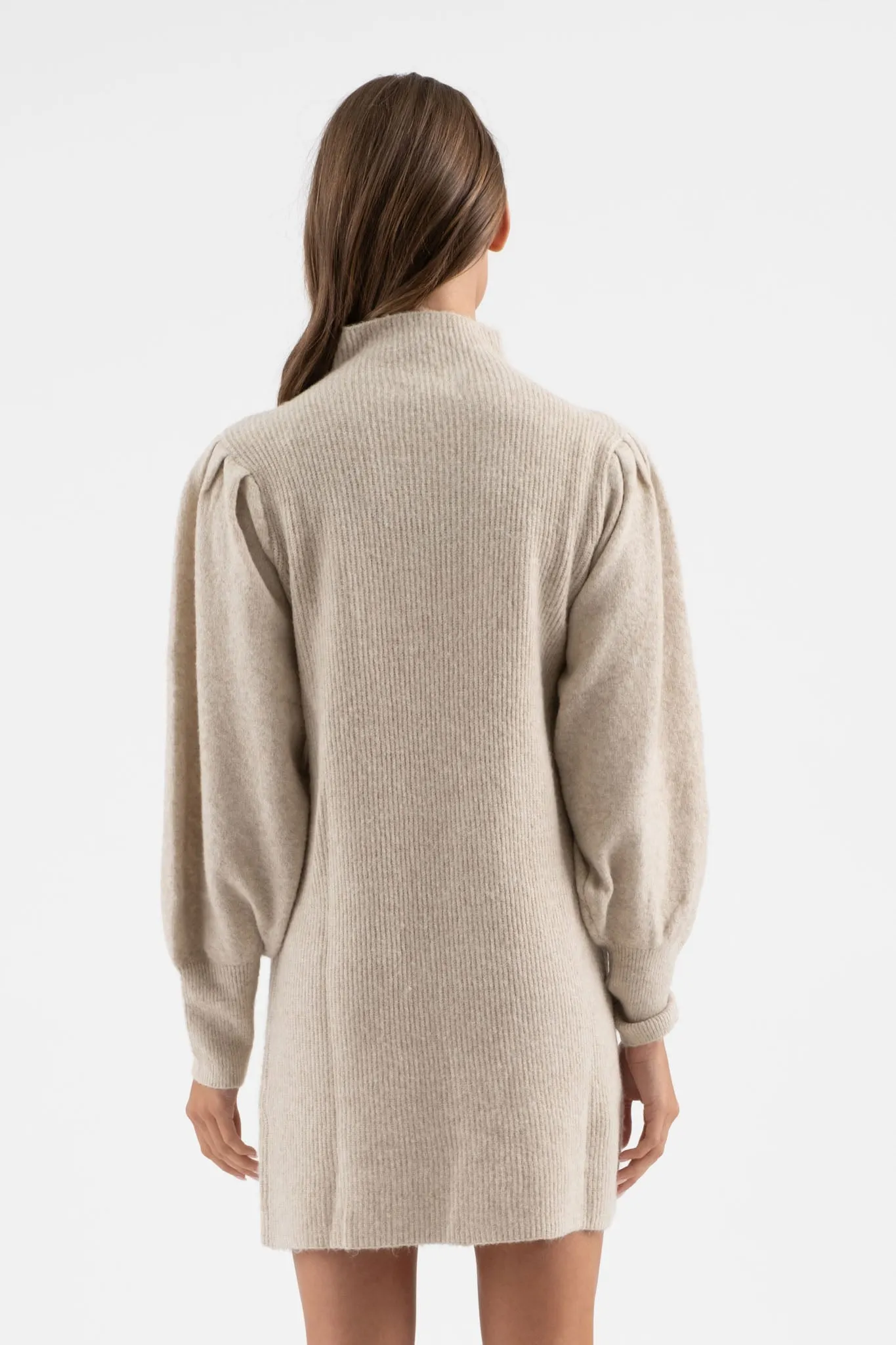 MOCK NECK LONG PUFF SLEEVE KNIT SWEATER DRESS sold by Blu Pepper product image thumbnail 2