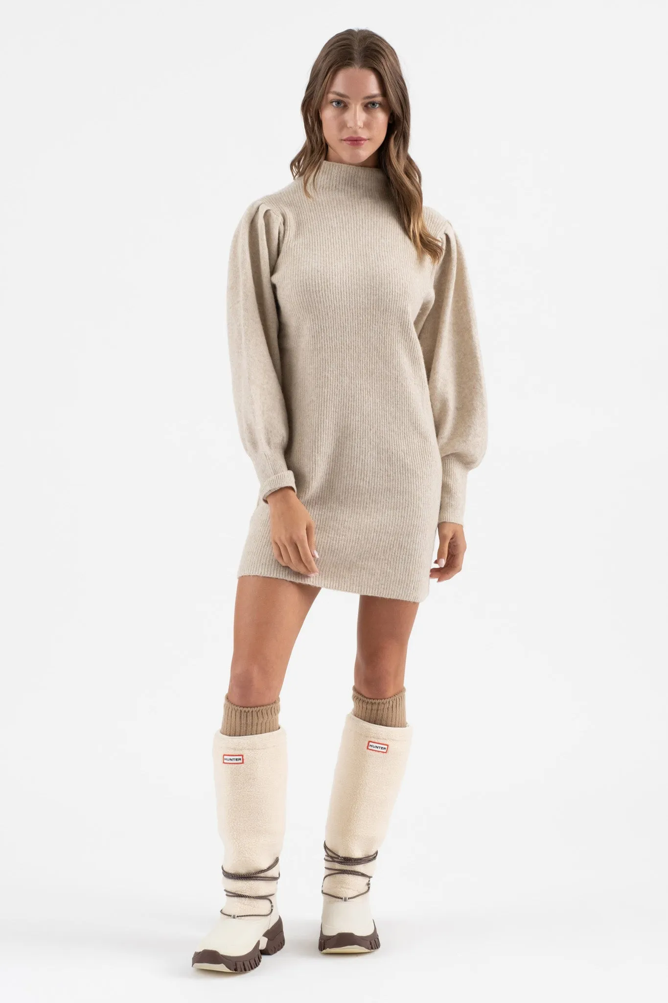 MOCK NECK LONG PUFF SLEEVE KNIT SWEATER DRESS sold by Blu Pepper product image thumbnail 5