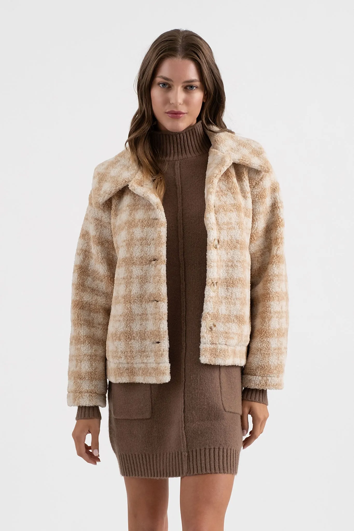 HOUNDSTOOTH BUTTON UP COLLARED JACKET sold by Blu Pepper product image thumbnail 5