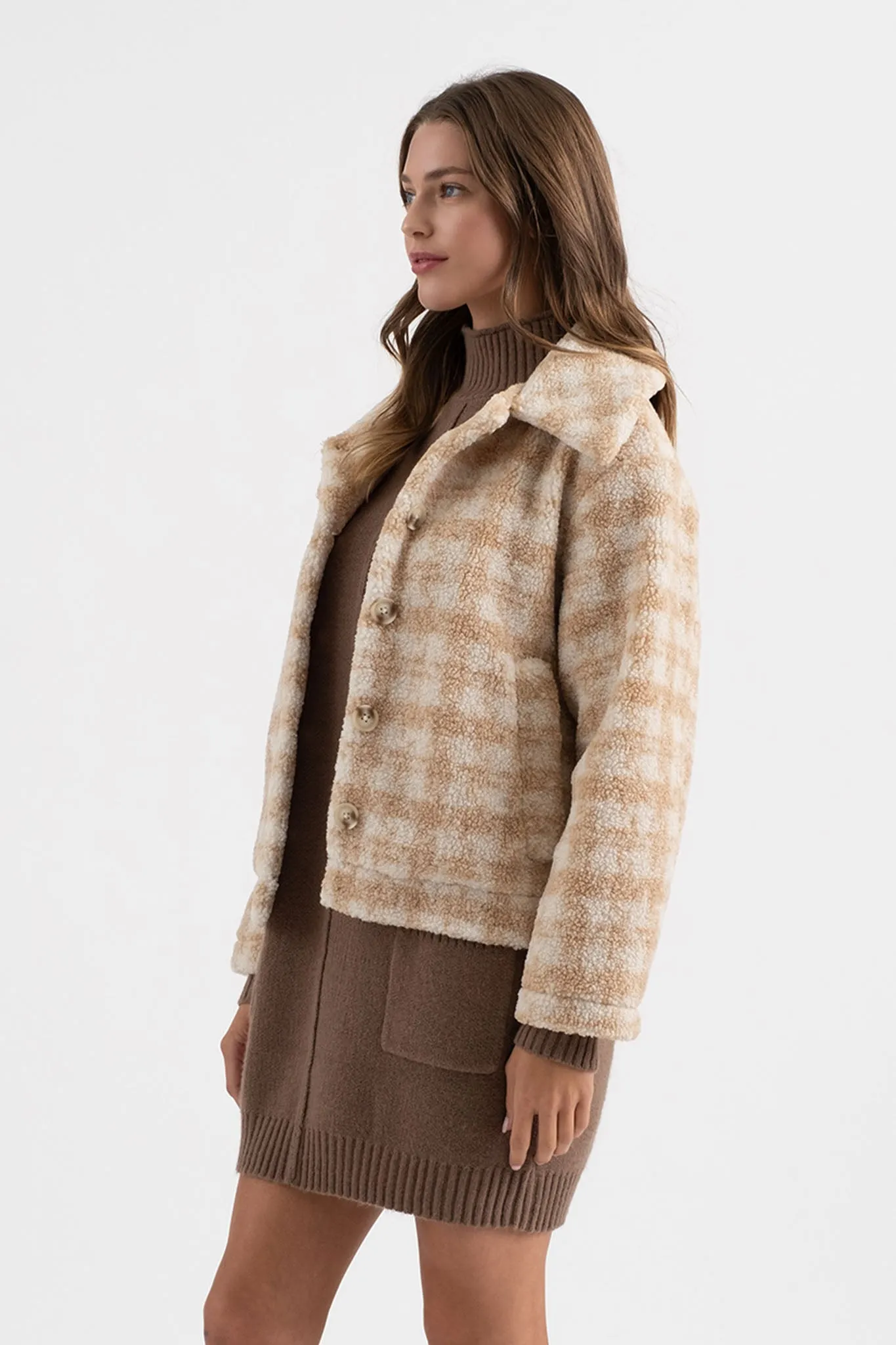 HOUNDSTOOTH BUTTON UP COLLARED JACKET sold by Blu Pepper product image thumbnail 3