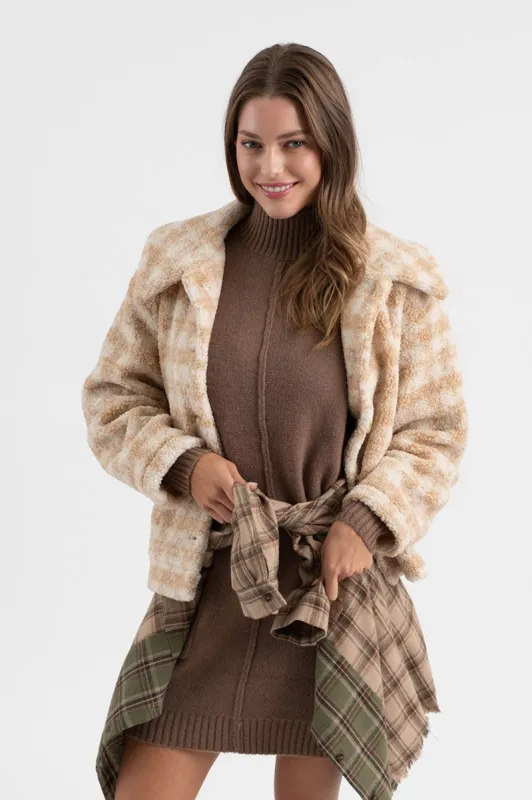 HOUNDSTOOTH BUTTON UP COLLARED JACKET sold by Blu Pepper