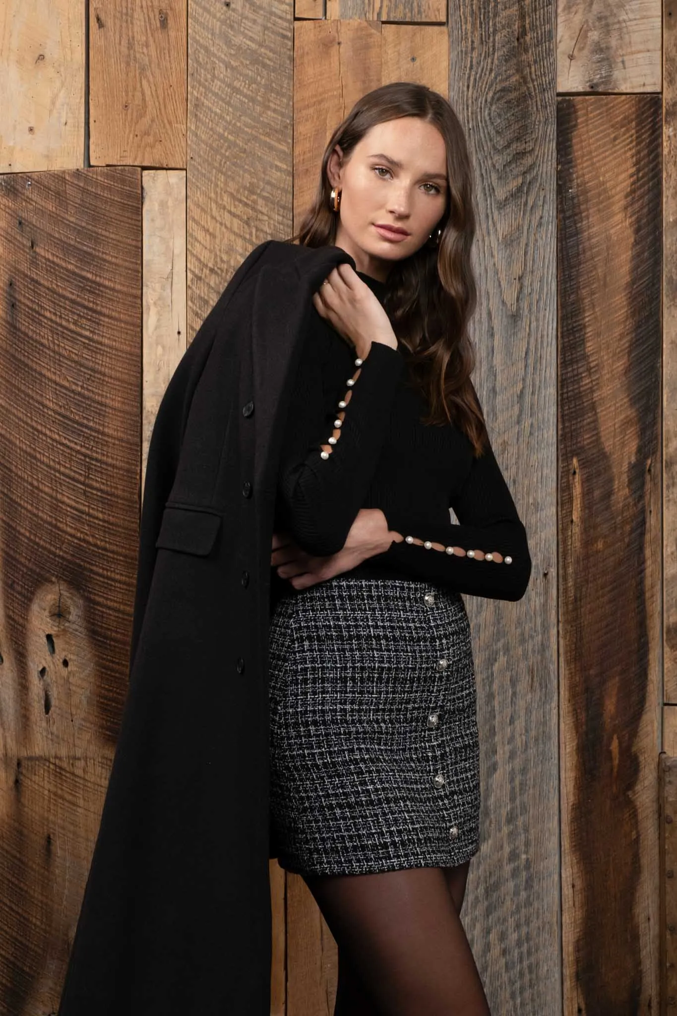 BEADED PEARL ARM CUTOUT KNIT SWEATER sold by Blu Pepper