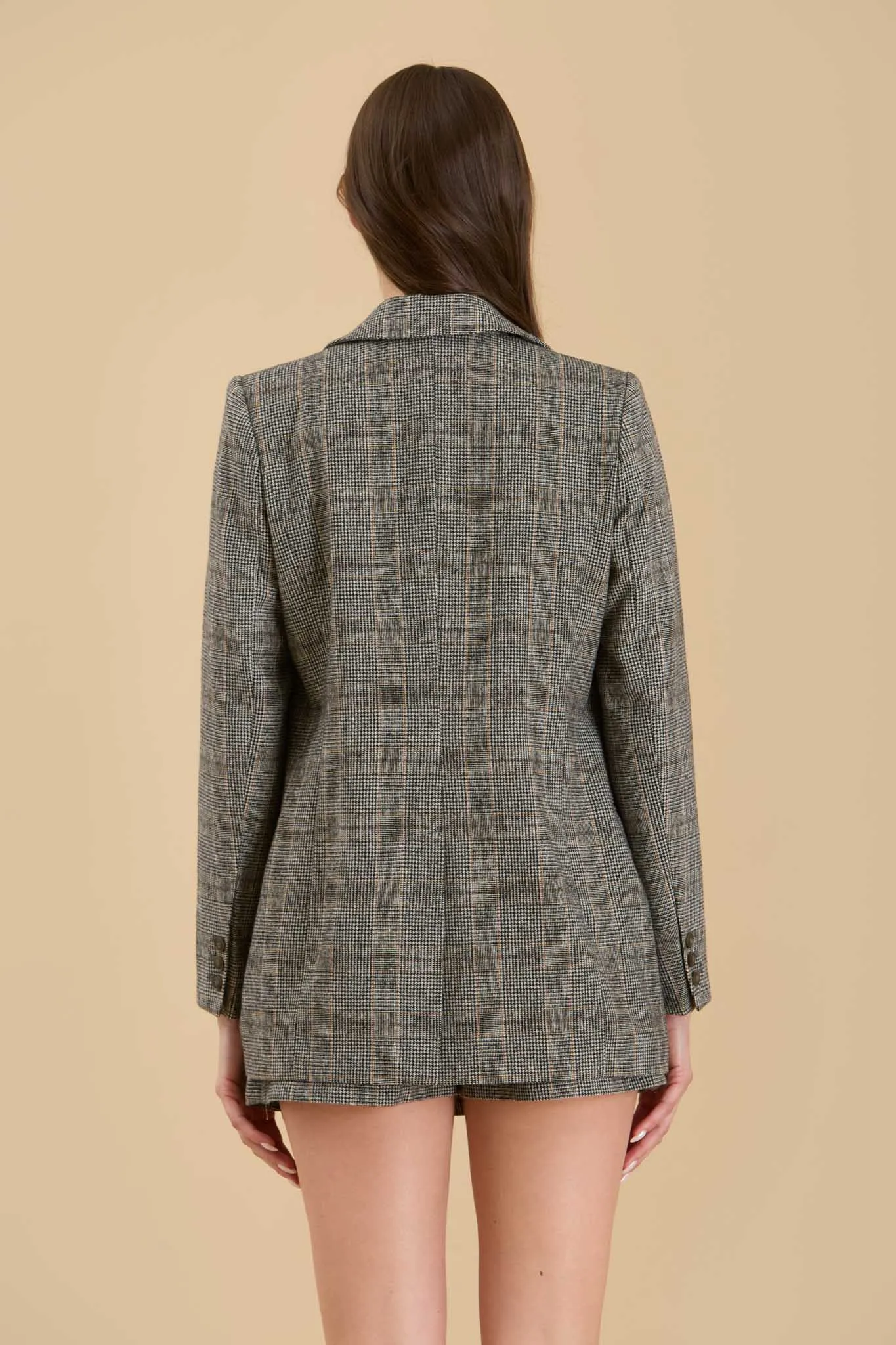 PLAID LONG SLEEVE FRONT BUTTON BLAZER sold by Blu Pepper product image thumbnail 2