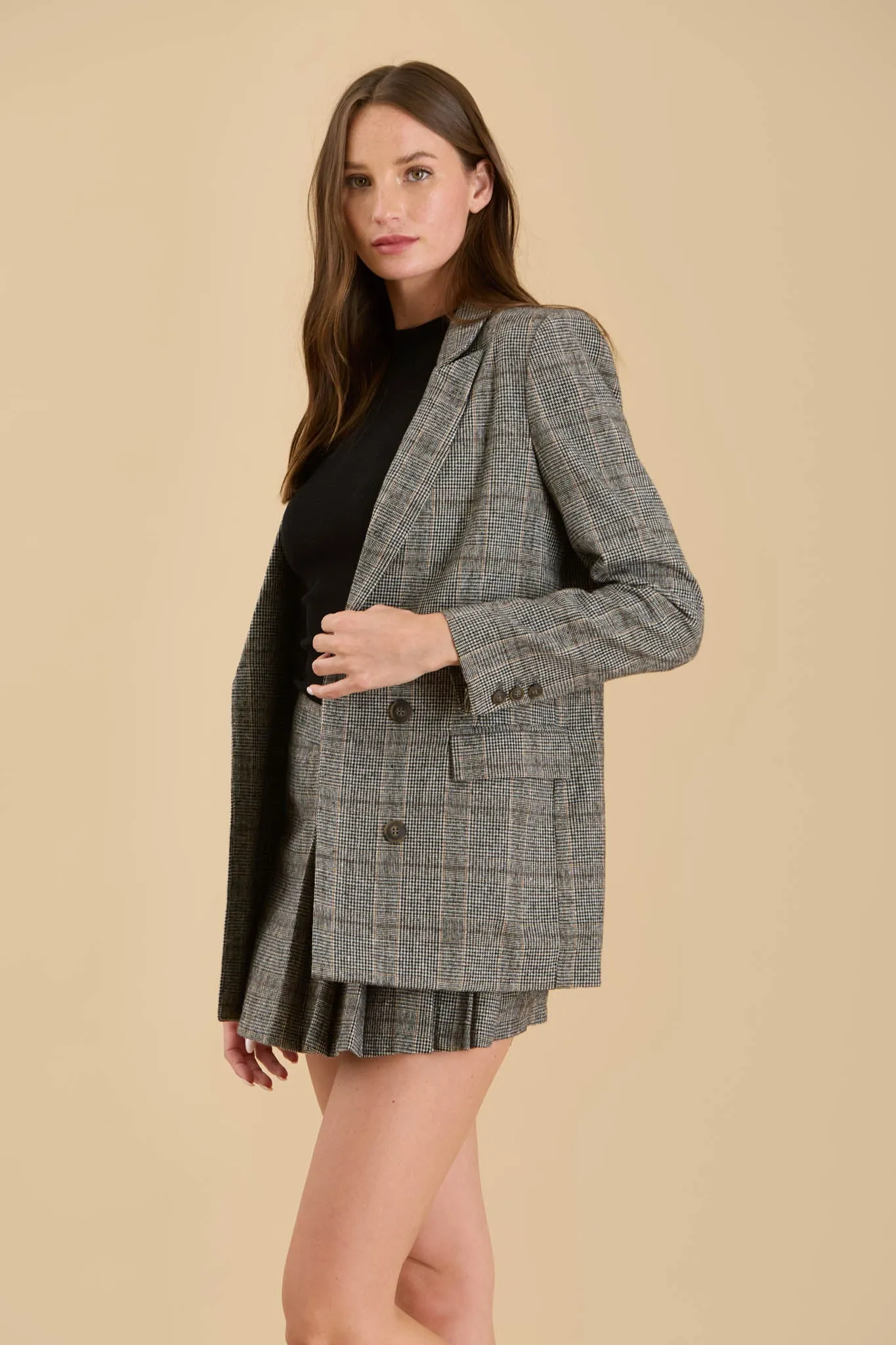 PLAID LONG SLEEVE FRONT BUTTON BLAZER sold by Blu Pepper product image thumbnail 3