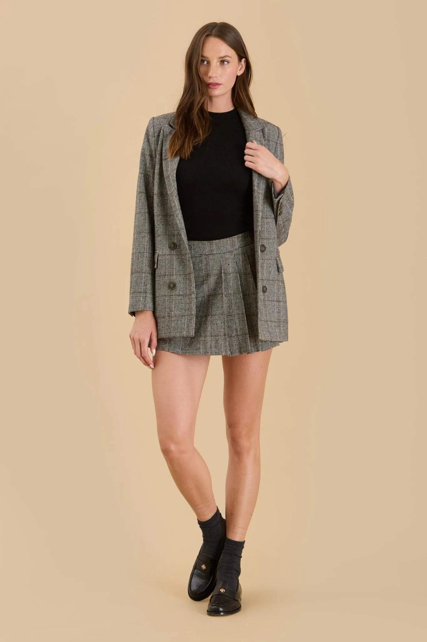 PLAID LONG SLEEVE FRONT BUTTON BLAZER sold by Blu Pepper product image thumbnail 5