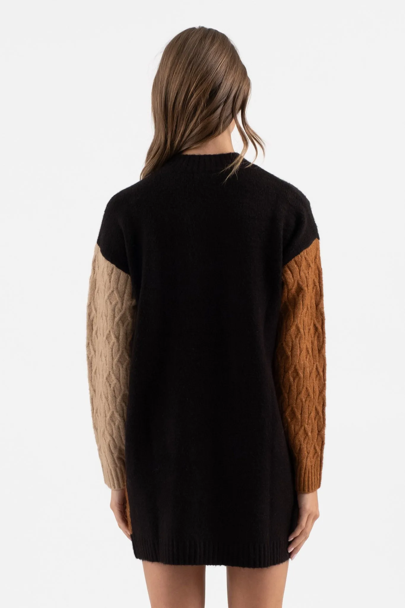 COLORBLOCK CREWNECK LONG SLEEVE KNIT SWEATER DRESS sold by Blu Pepper product image thumbnail 2