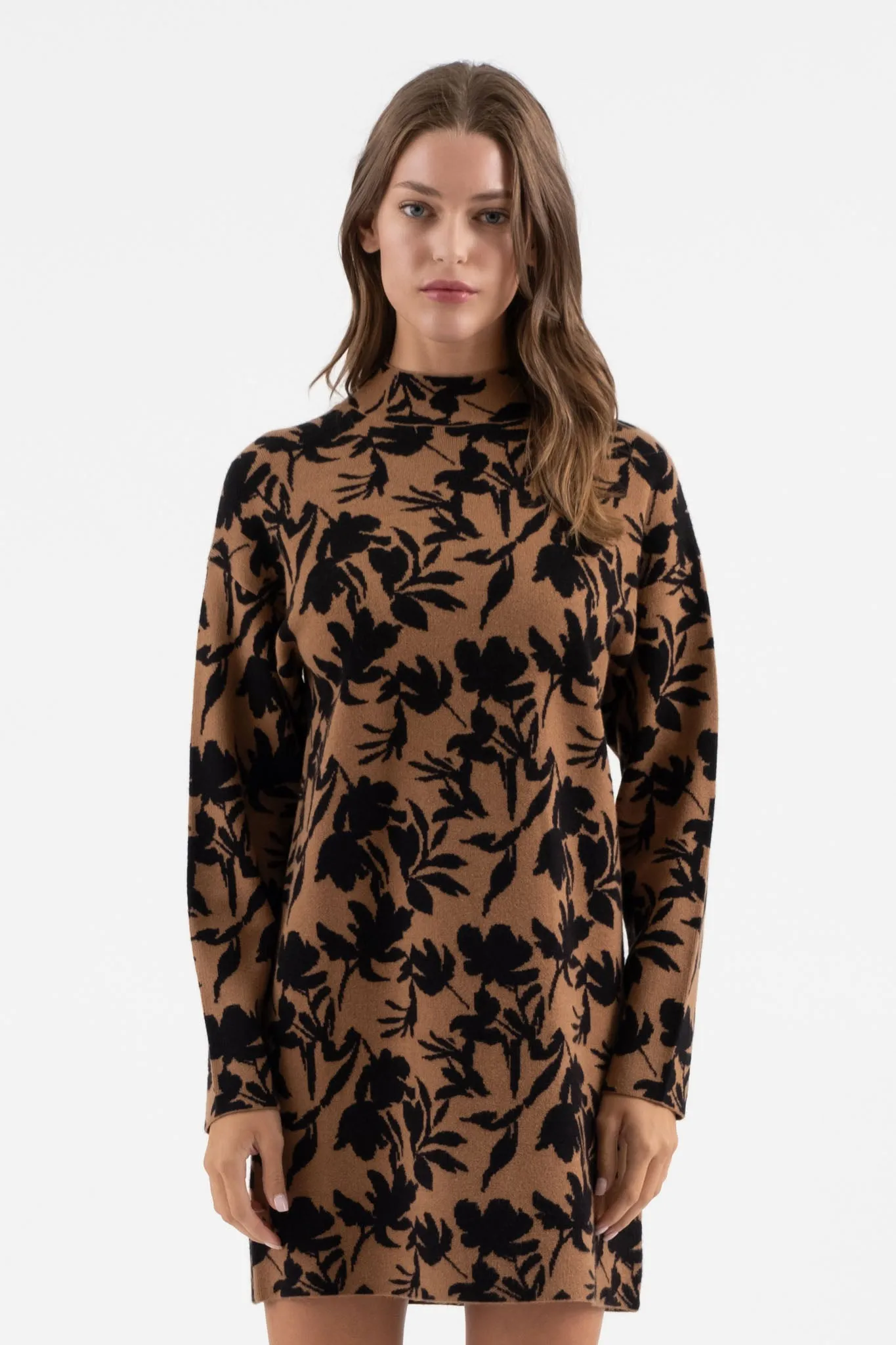 FLORAL MOCK NECK LONG SLEEVE KNIT SWEATER DRESS sold by Blu Pepper product image thumbnail 4