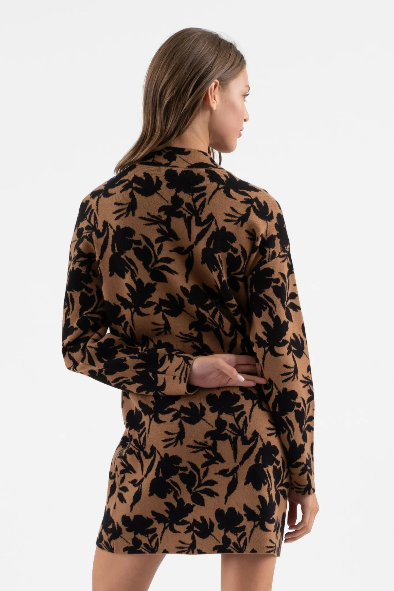 FLORAL MOCK NECK LONG SLEEVE KNIT SWEATER DRESS sold by Blu Pepper product image thumbnail 2