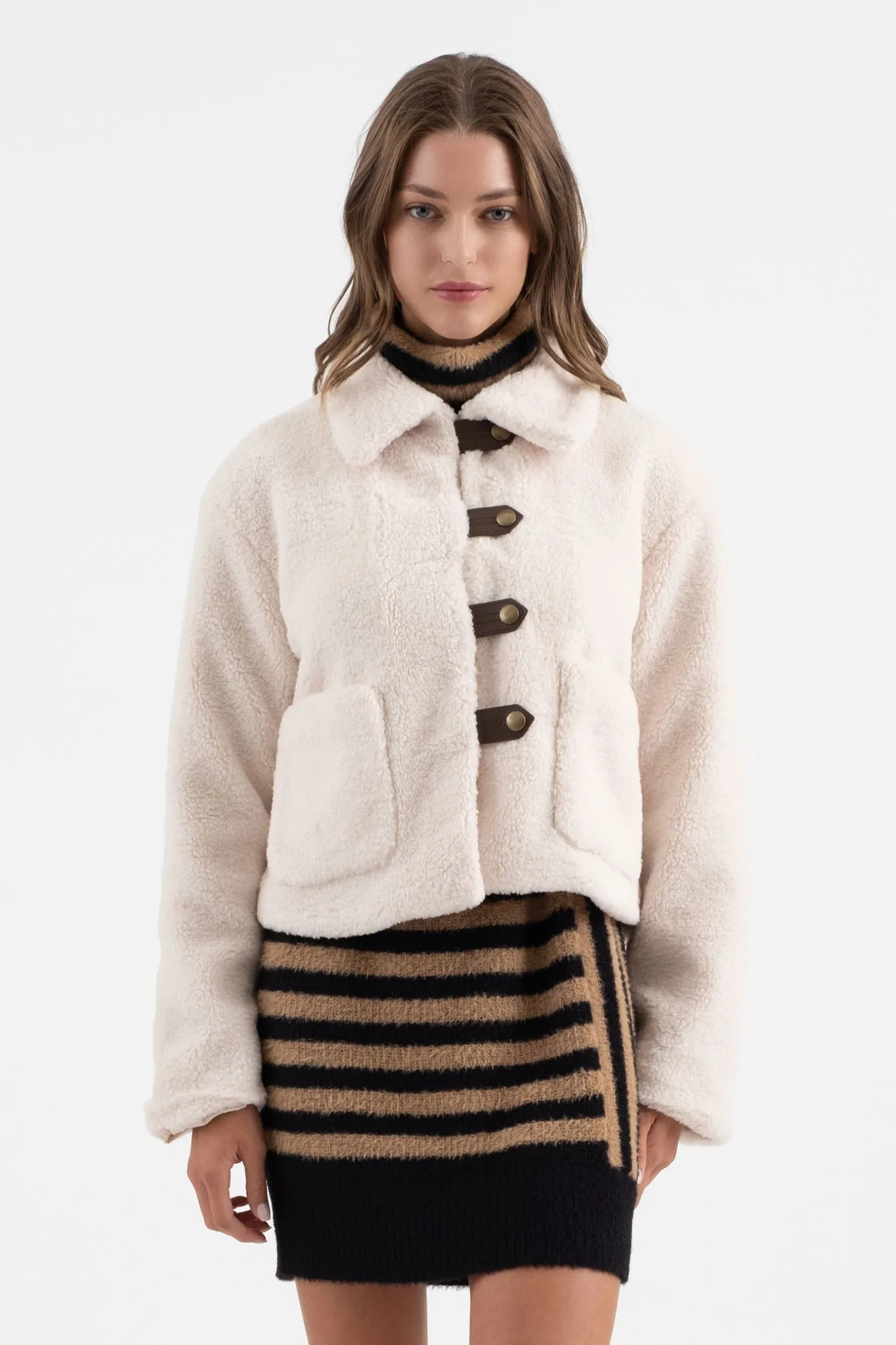 COLLARED TAB BUTTON DOWN TEDDY JACKET sold by Blu Pepper product image thumbnail 4