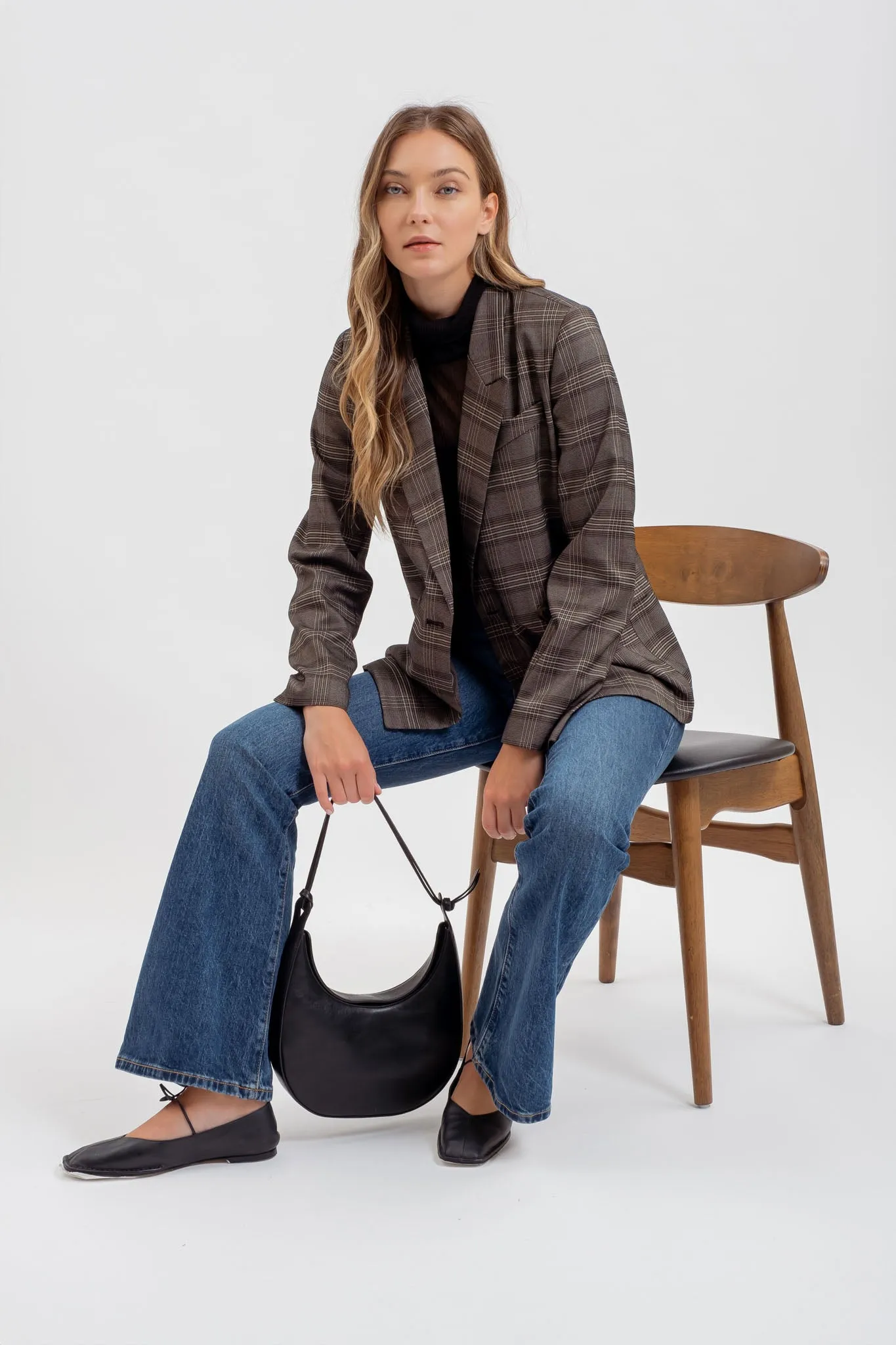 PLAID COLLARED LONG SLEEVE BLAZER sold by Blu Pepper