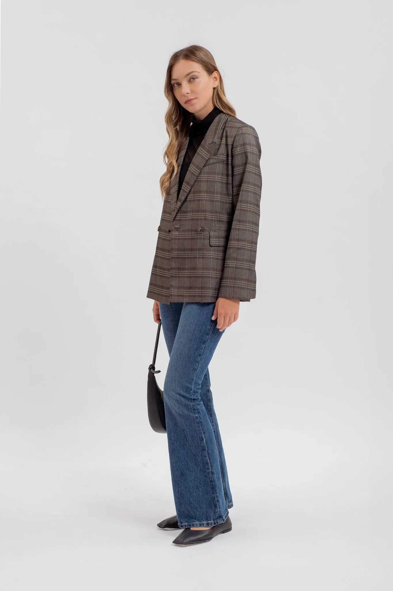 PLAID COLLARED LONG SLEEVE BLAZER sold by Blu Pepper product image thumbnail 3