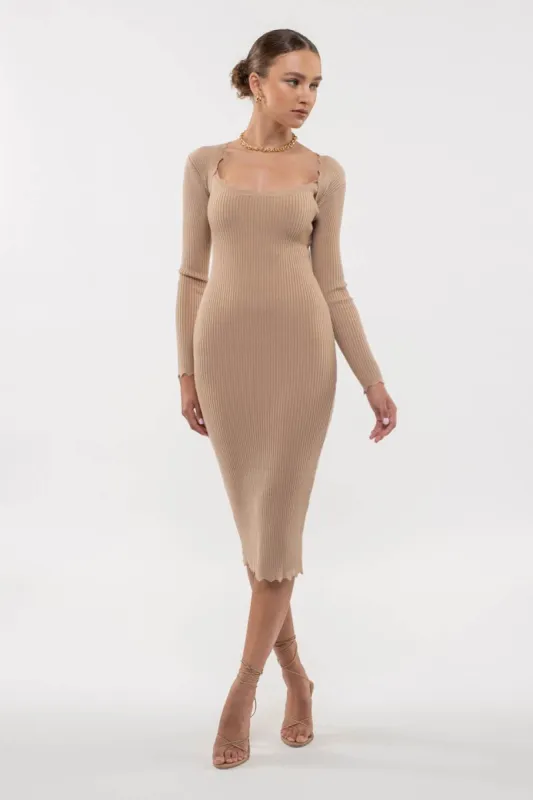 SCALLOP HEM RIB KNIT BODYCON DRESS sold by Blu Pepper