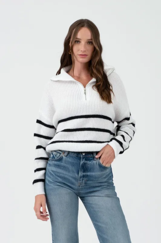 STRIPED HALF-ZIP KNIT SWEATER sold by Blu Pepper
