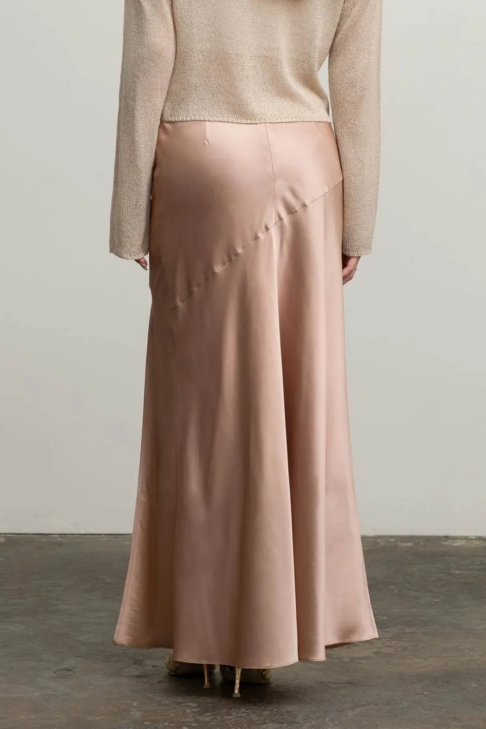 SATIN ASYMMETRICAL SIDE SLIT MIDI SKIRT sold by Blu Pepper product image thumbnail 5