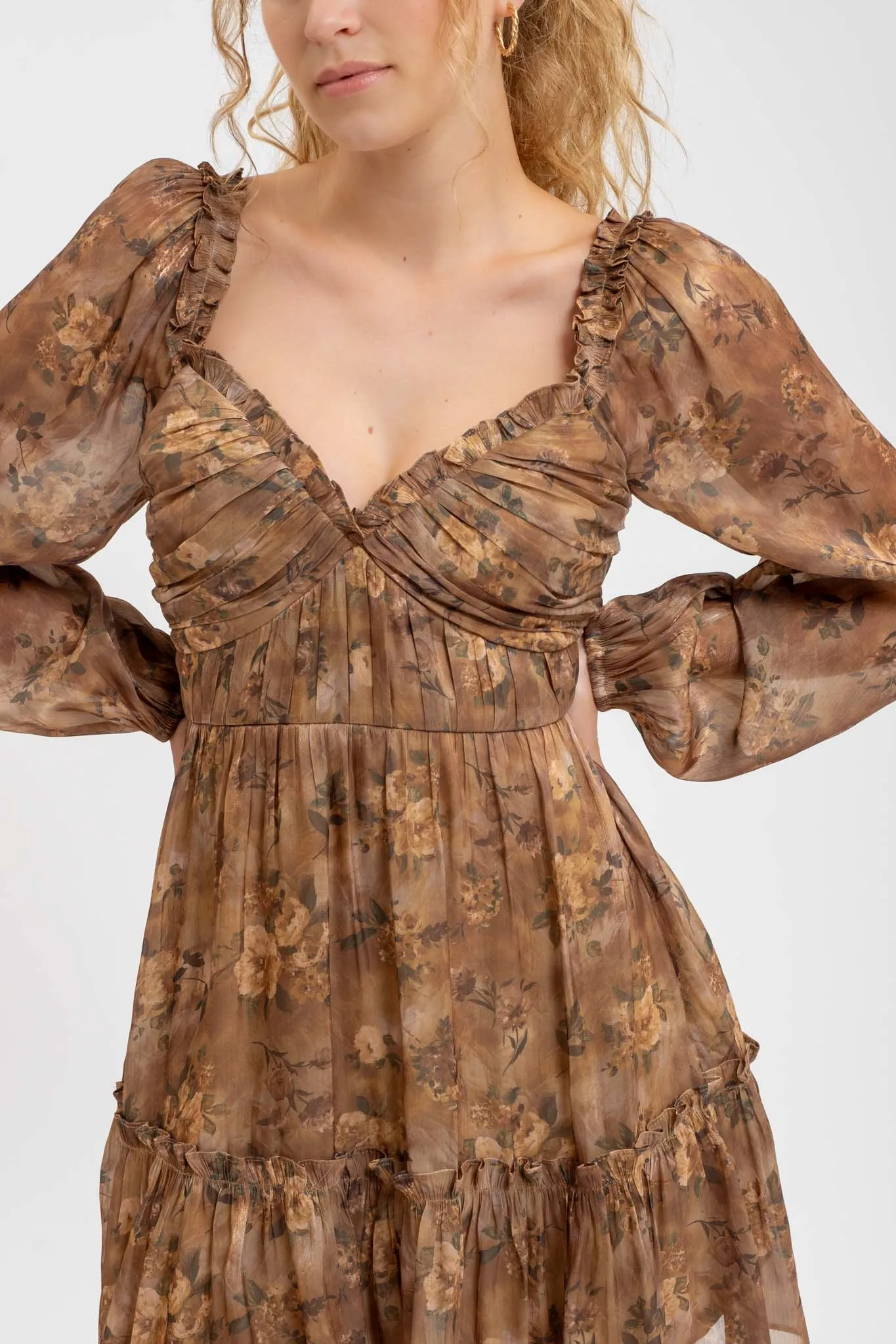 FLORAL SWEETHEART LONG SLEEVE RUFFLED MINI DRESS sold by Blu Pepper product image thumbnail 4