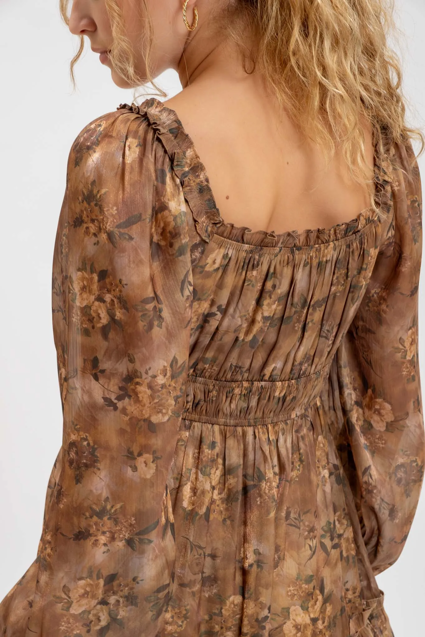 FLORAL SWEETHEART LONG SLEEVE RUFFLED MINI DRESS sold by Blu Pepper product image thumbnail 5