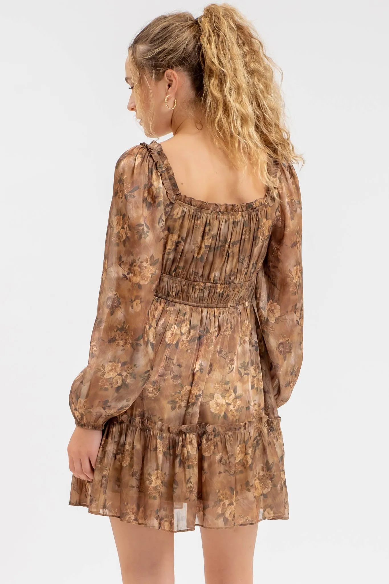 FLORAL SWEETHEART LONG SLEEVE RUFFLED MINI DRESS sold by Blu Pepper product image thumbnail 2