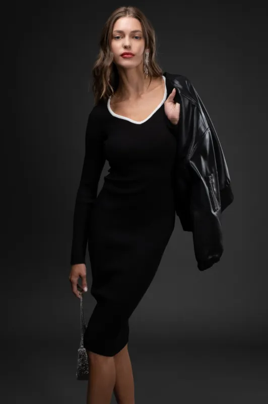 CONTRAST TRIM LONG SLEEVE MIDI DRESS sold by Blu Pepper