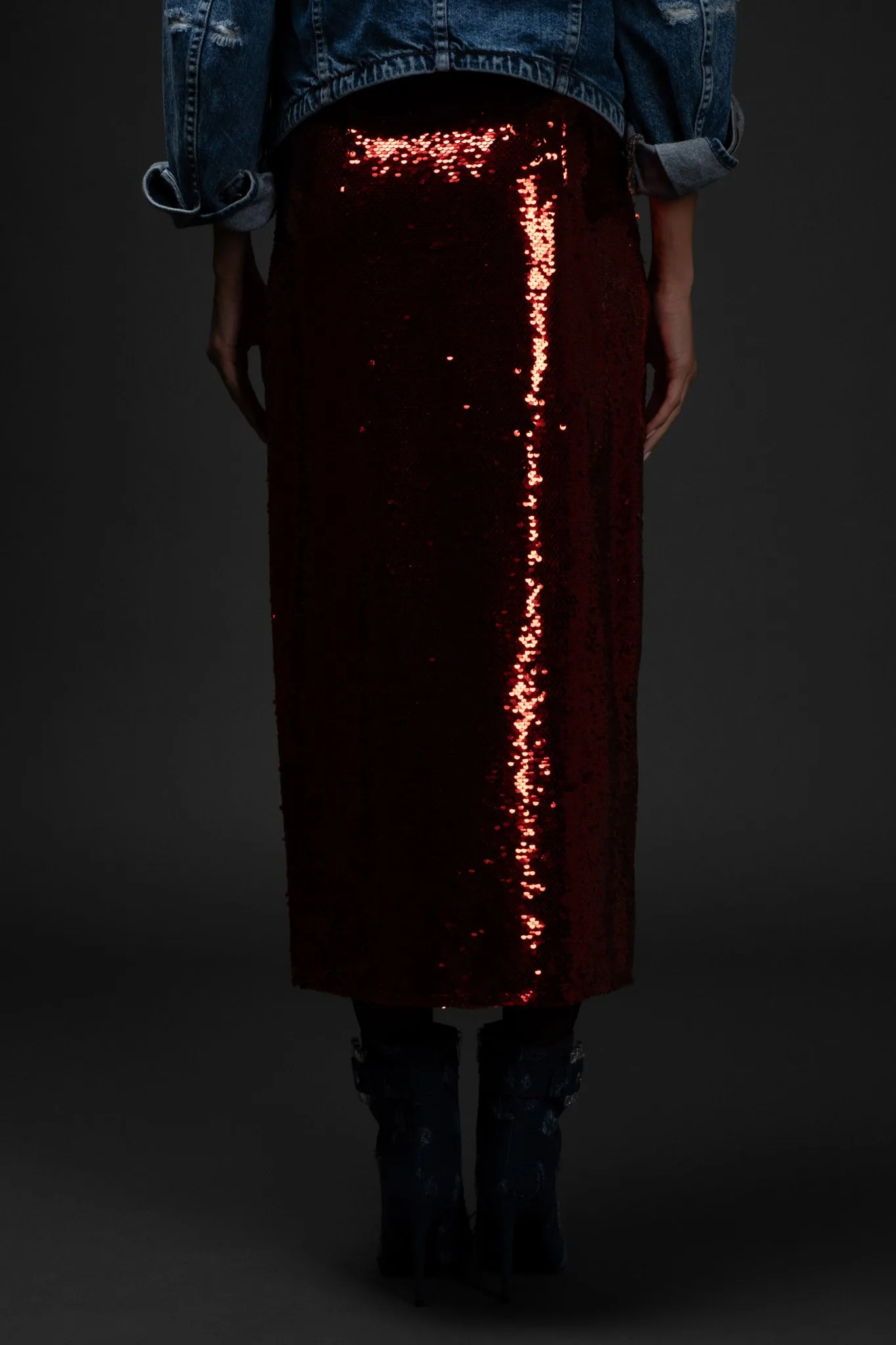 SIDE SLIT SEQUIN MIDI SKIRT sold by Blu Pepper product image thumbnail 2