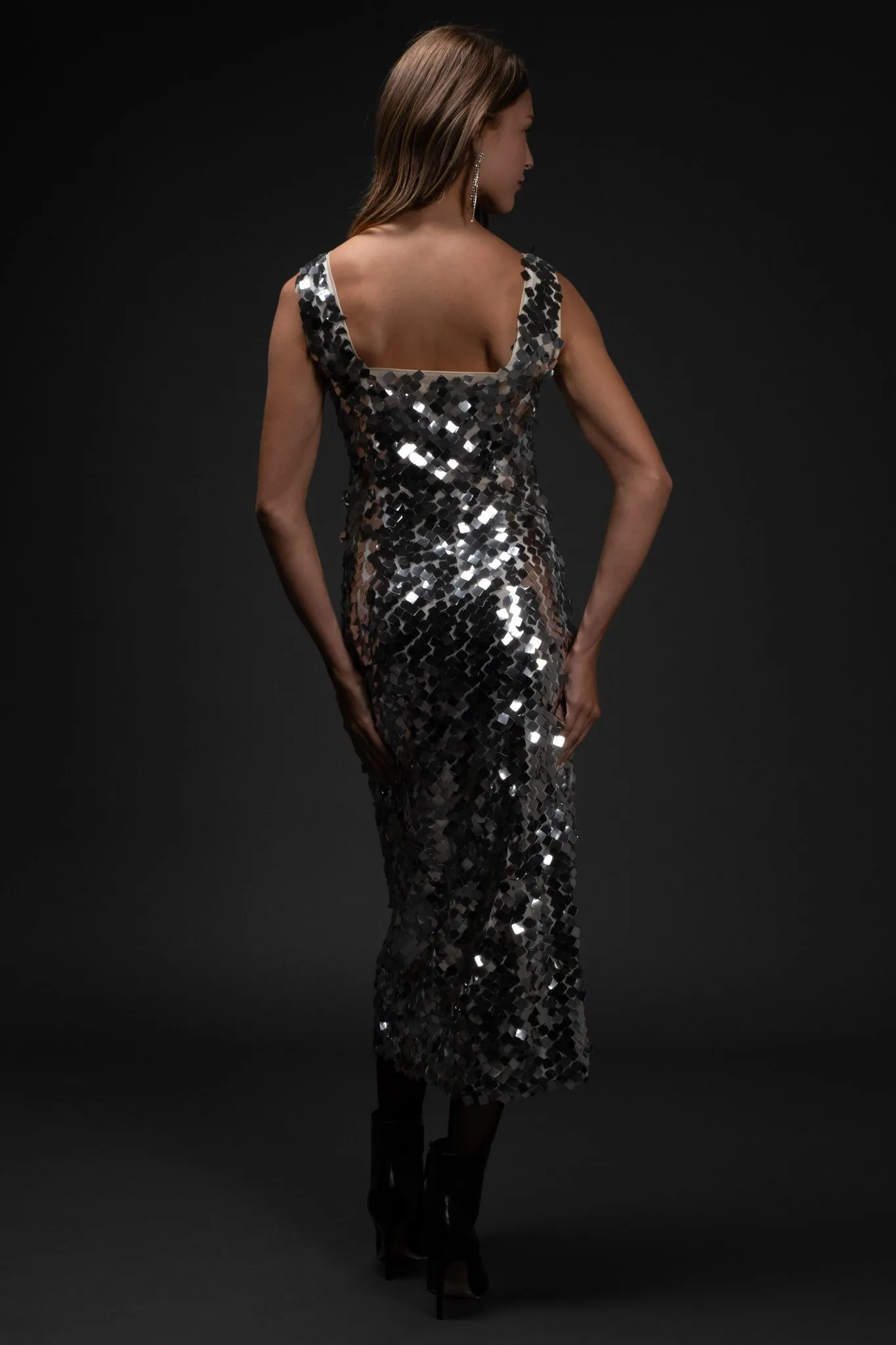 SIDE SLIT SEQUIN MIDI DRESS sold by Blu Pepper product image thumbnail 2