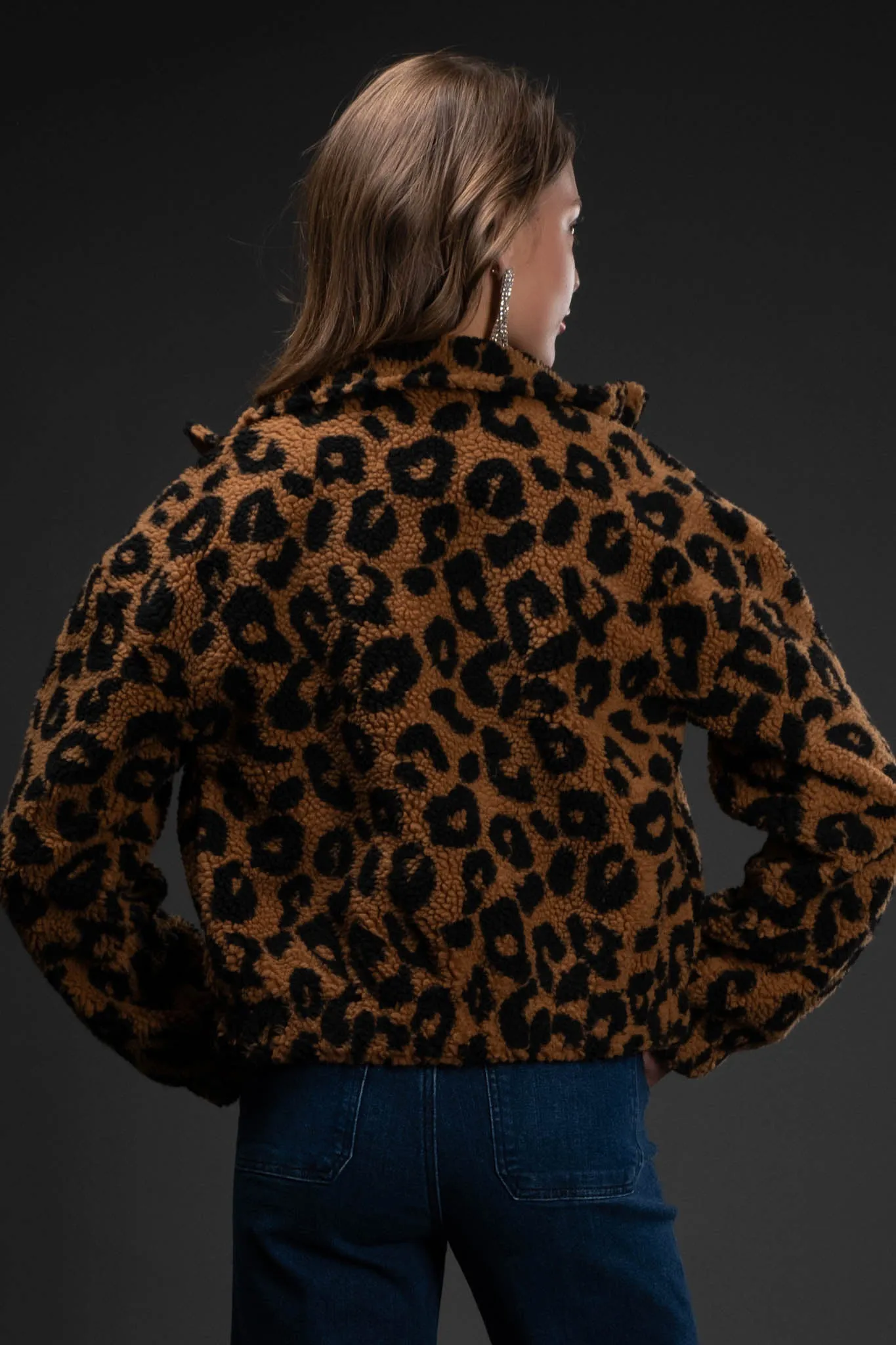 LEPOPARD FAUX SHERPA ZIP UP JACKET sold by Blu Pepper product image thumbnail 2
