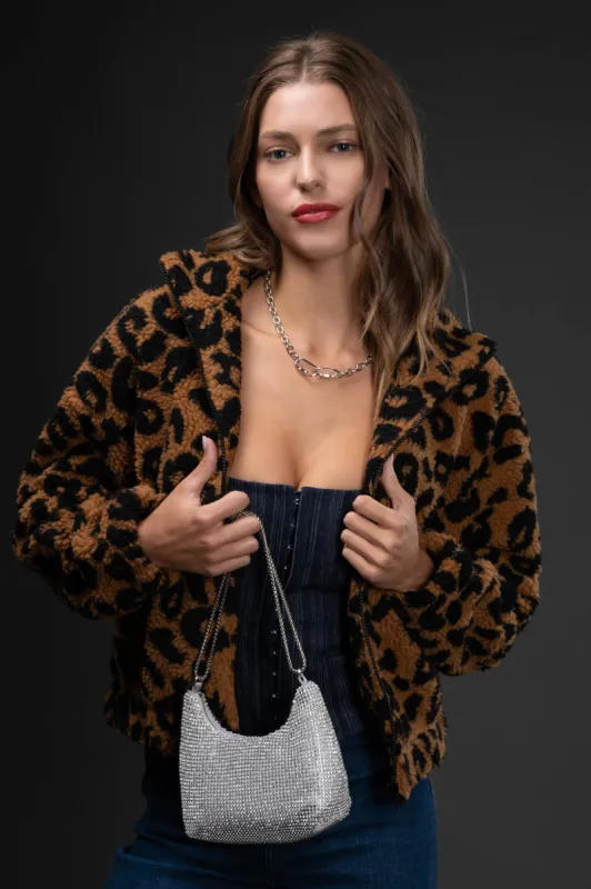LEPOPARD FAUX SHERPA ZIP UP JACKET sold by Blu Pepper