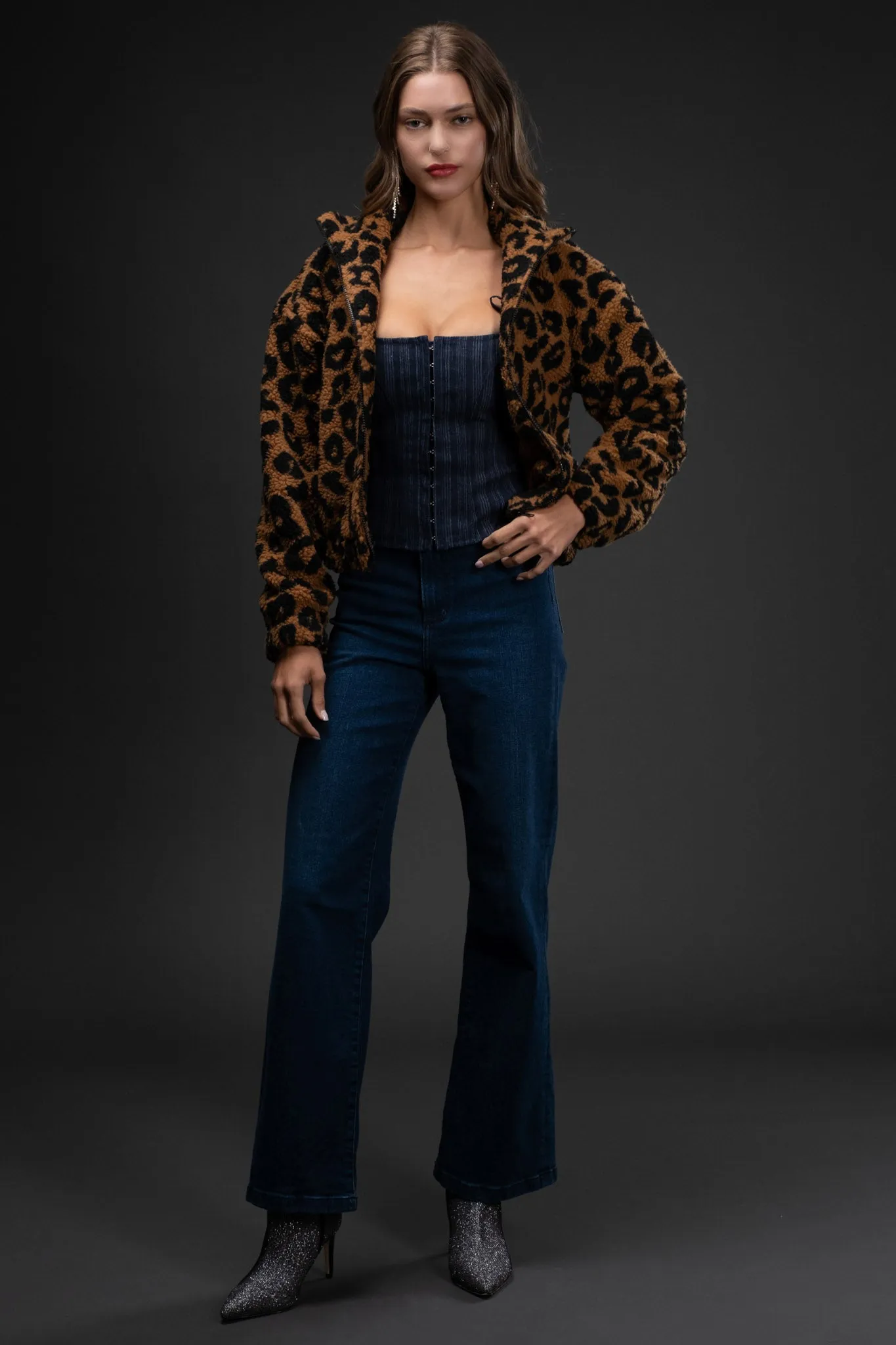 LEPOPARD FAUX SHERPA ZIP UP JACKET sold by Blu Pepper product image thumbnail 5