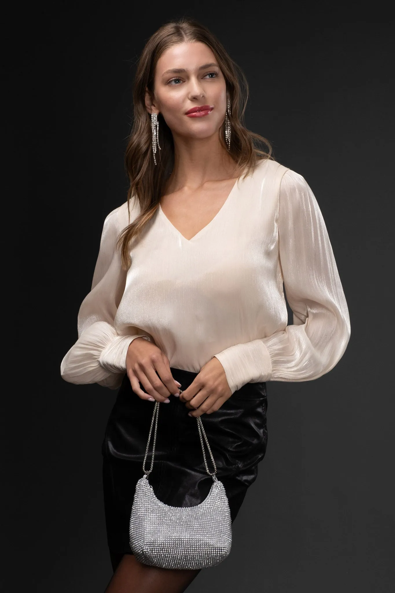 SHEER LONG SLEEVE V NECK BLOUSE sold by Blu Pepper