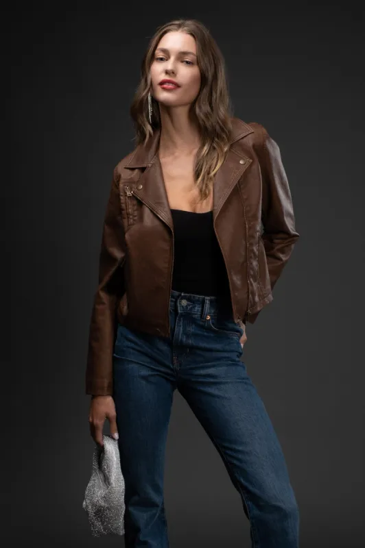 FAUX LEATHER MOTORCYCLE JACKET made by Blu Pepper