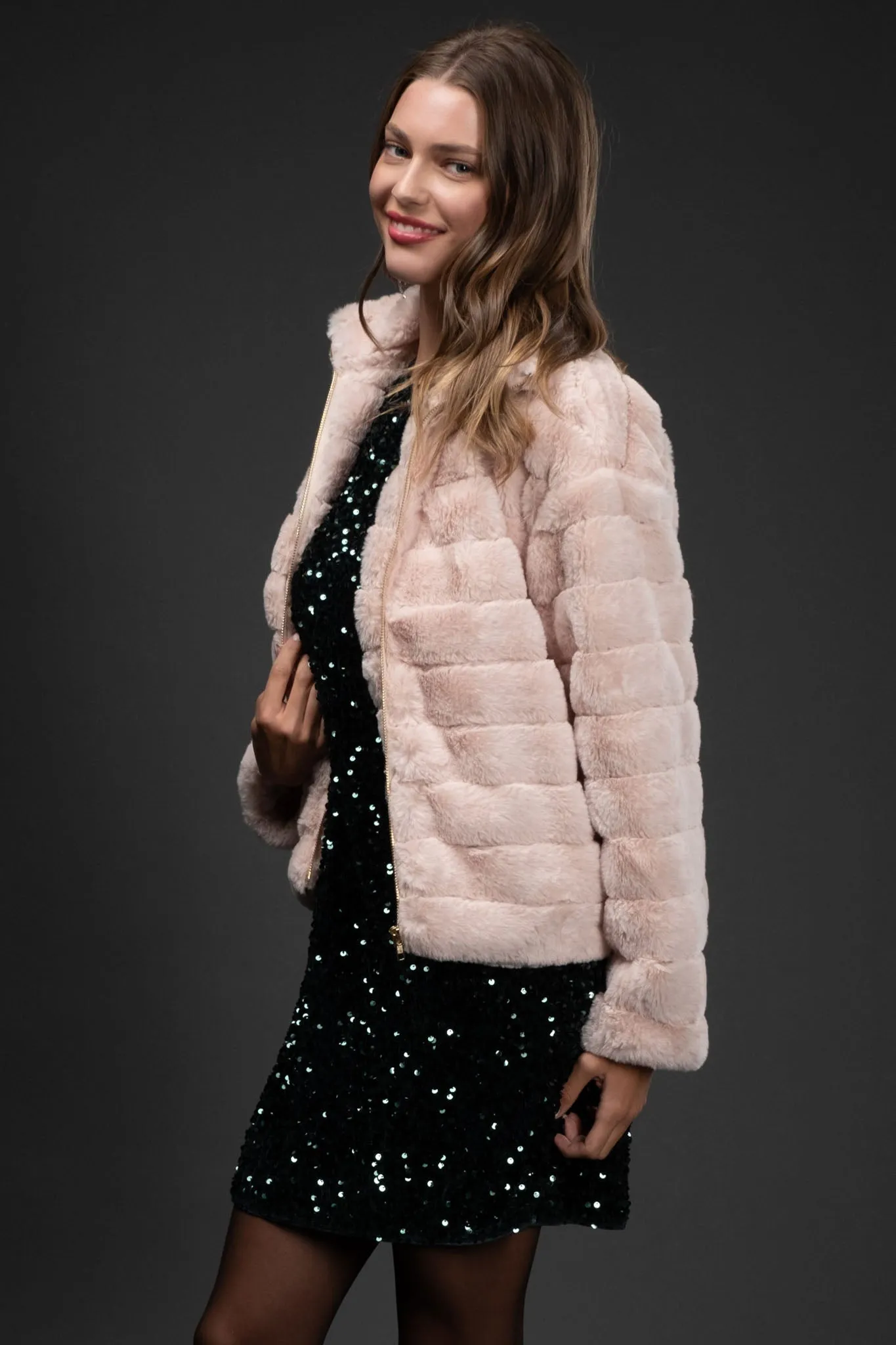 FAUX FUR COLLARED PUFFER JACKET sold by Blu Pepper product image thumbnail 3