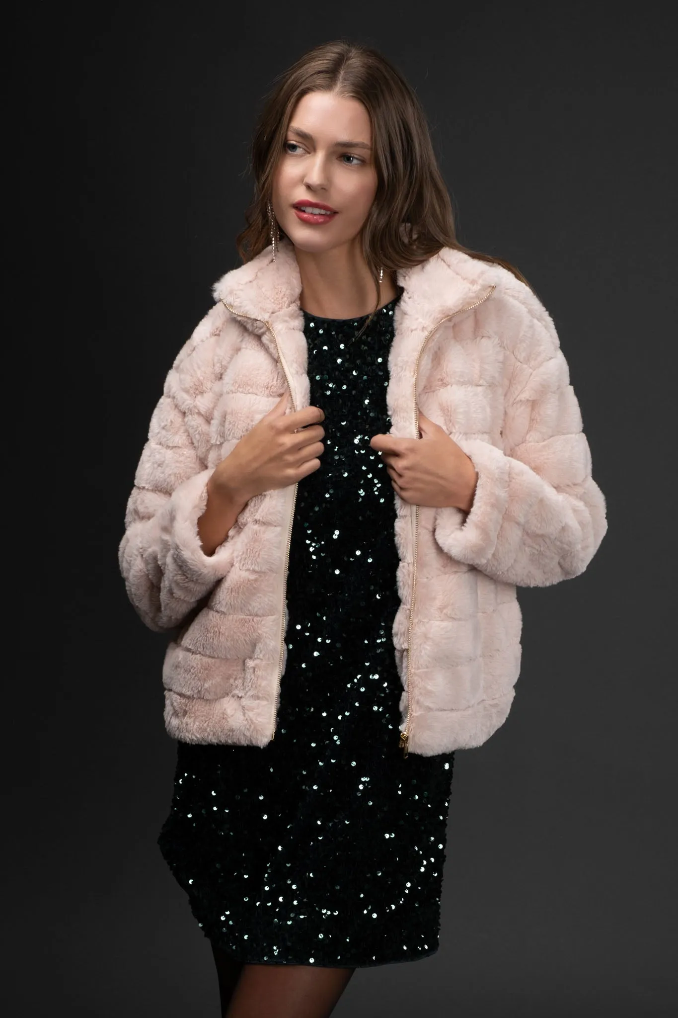 FAUX FUR COLLARED PUFFER JACKET sold by Blu Pepper product image thumbnail 5
