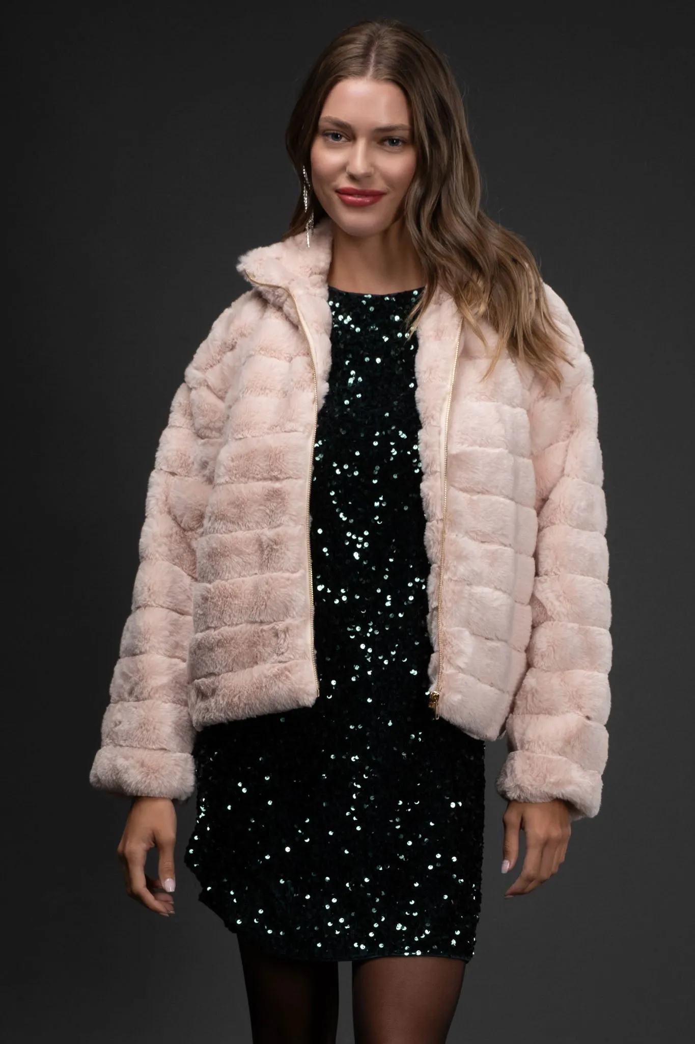 FAUX FUR COLLARED PUFFER JACKET sold by Blu Pepper product image thumbnail 4