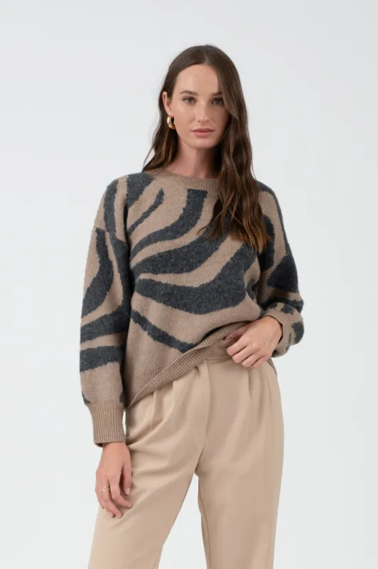 ZEBRA PRINT LONG SLEEVE KNIT SWEATER sold by Blu Pepper