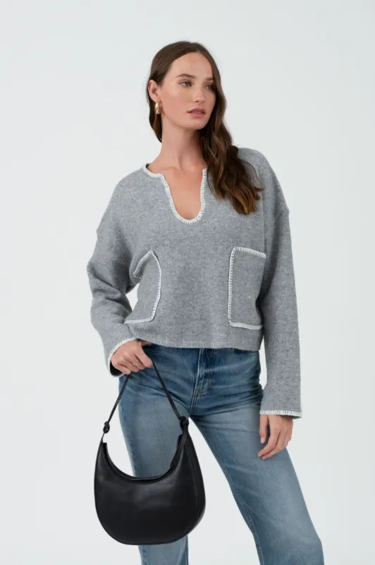 CONTRAST STITCH LONG SLEEVE POCKET SWEATER sold by Blu Pepper