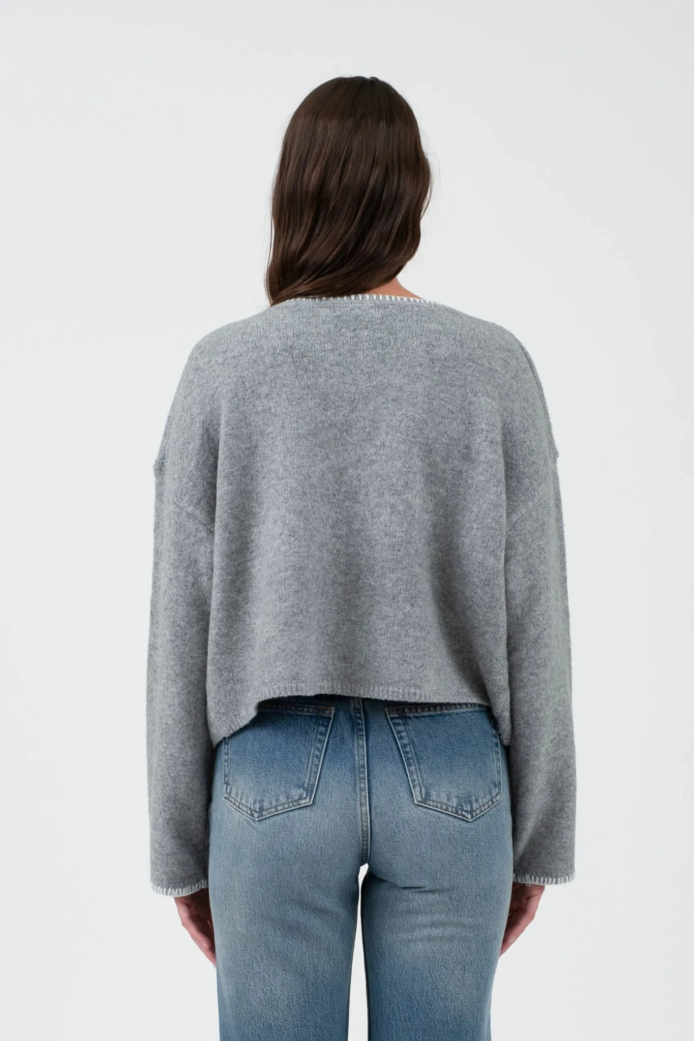 CONTRAST STITCH LONG SLEEVE POCKET SWEATER sold by Blu Pepper product image thumbnail 2