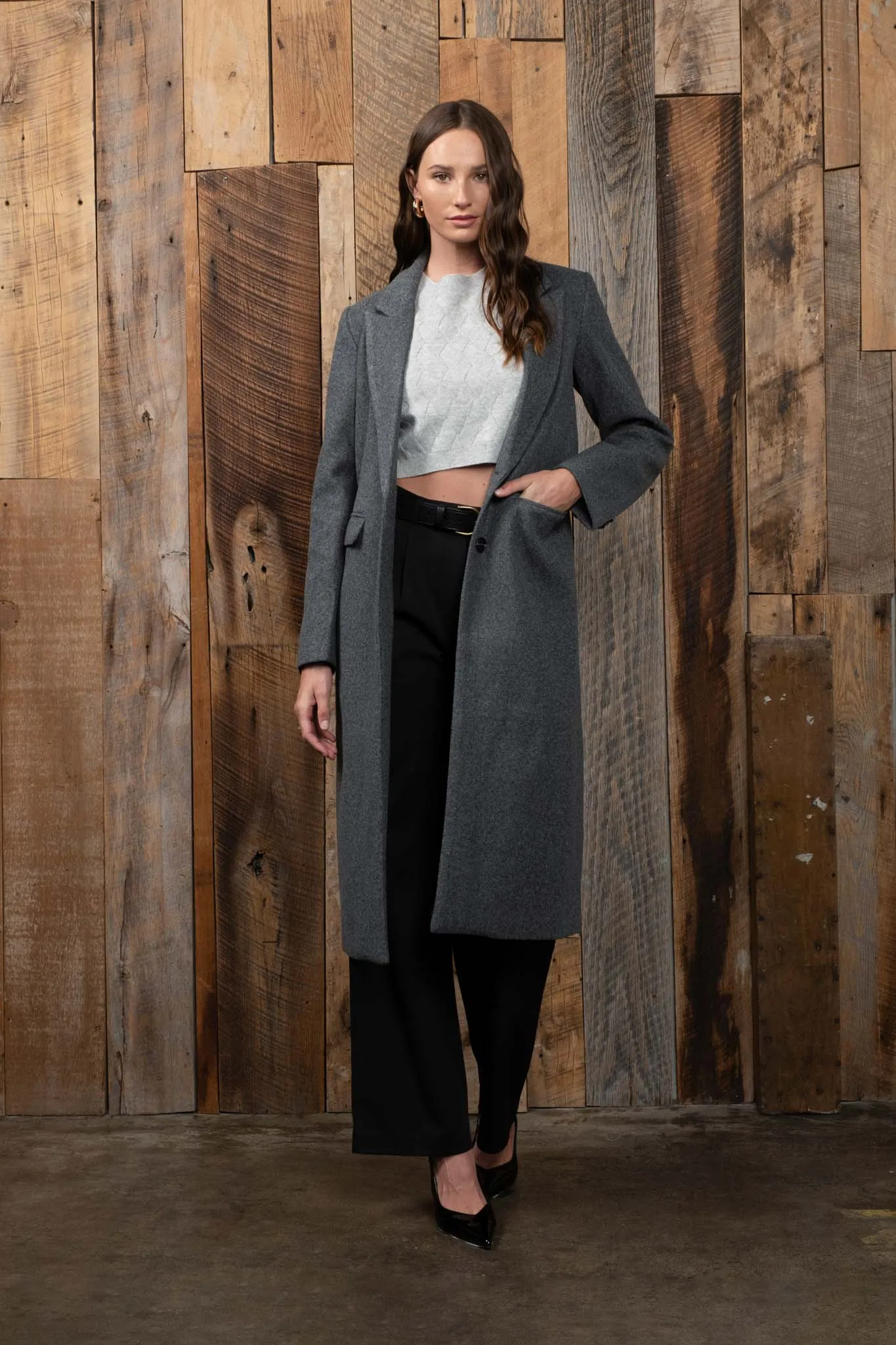 NOTCHED COLLAR LONGLINE BUTTON COAT sold by Blu Pepper product image thumbnail 4