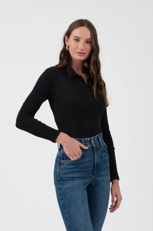 SOLID COLLARED LONG SLEEVE BODYSUIT sold by Blu Pepper