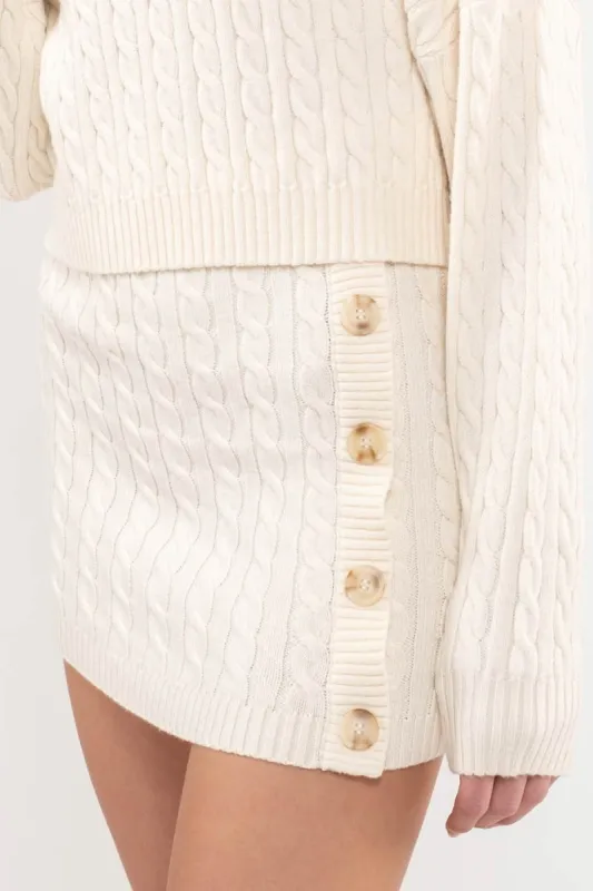 CABLE KNIT WRAP MINI SKIRT sold by Blu Pepper