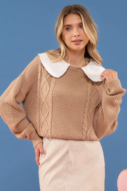 DOLL COLLARED CABLEKNIT PULLOVER sold by Blu Pepper