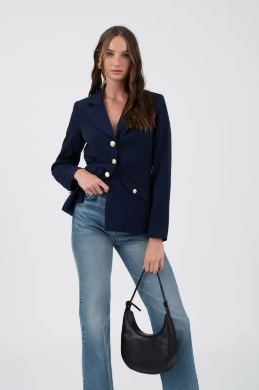 GOLD HARDWARE BUTTON CUFF BLAZER sold by Blu Pepper