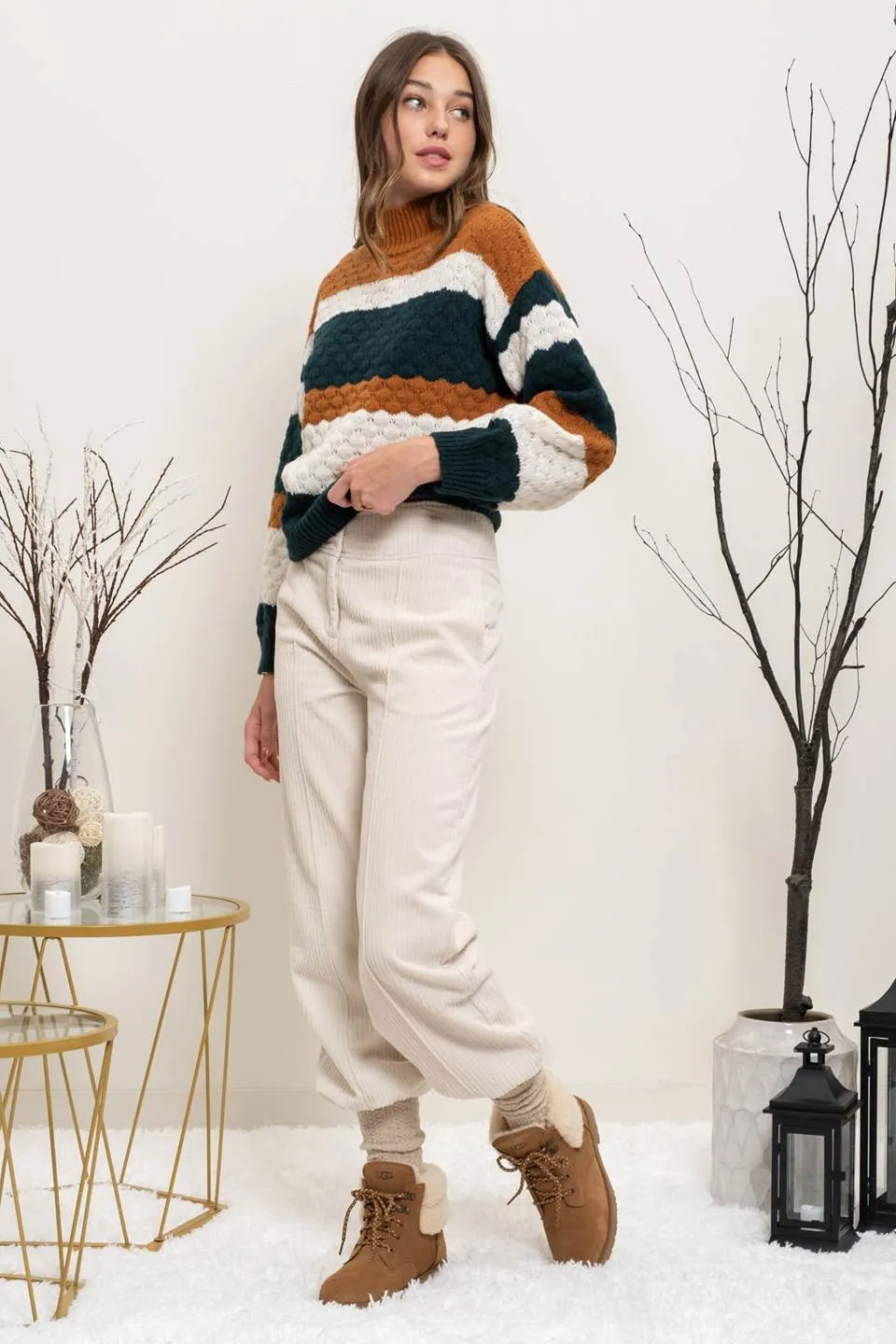 STRIPED MULTICOLOR KNIT PULLOVER SWEATER sold by Blu Pepper product image thumbnail 3